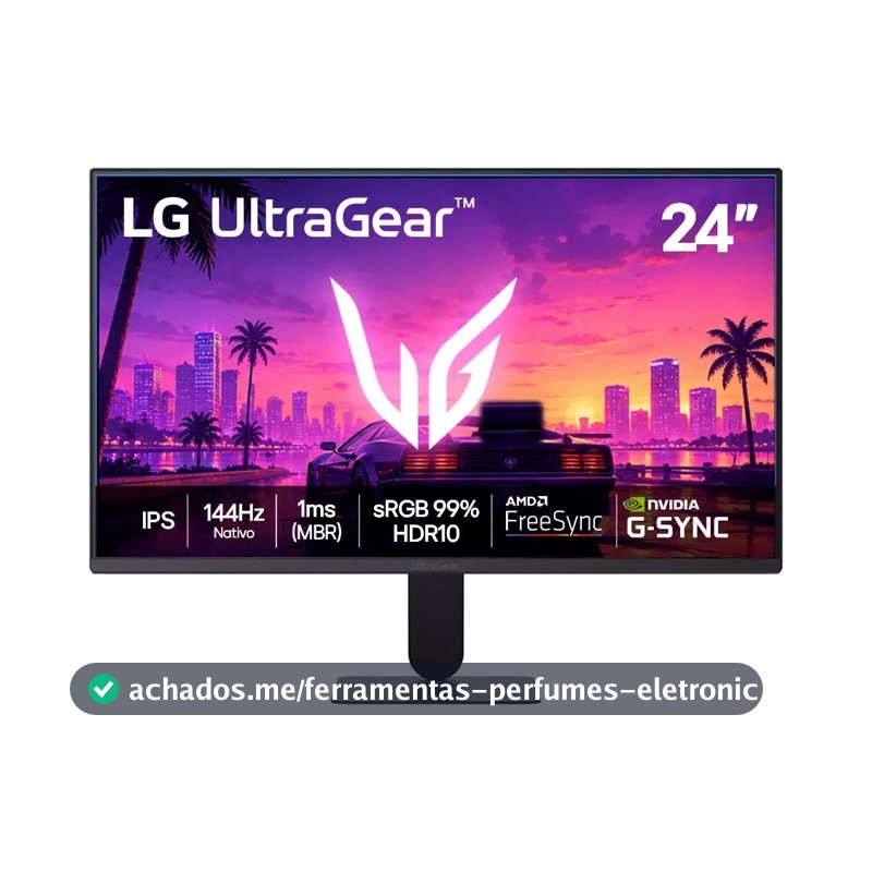 LG UltraGear Monitor Gamer 24" IPS 144Hz nativo, 1ms (MBR), Full HD (1920x1080), HDR10, NVIDIA G-SYNC, AMD FreeSync sRGB, Preto - 24G411B