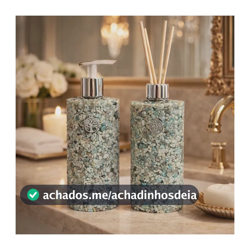 Kit Aromatizador E Saboneteira Pedras Quartzo Premium Verde Verde Água