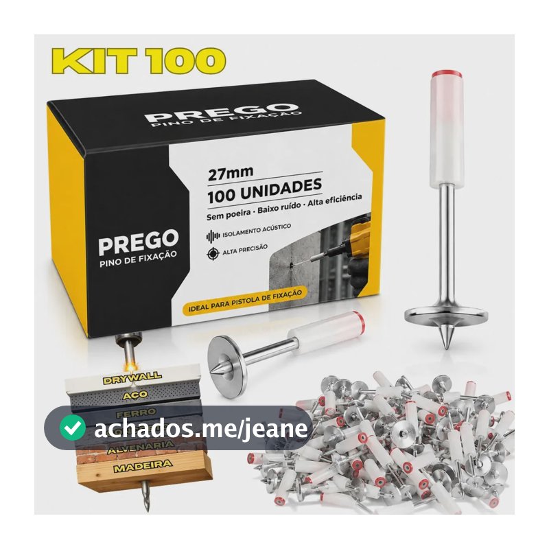 Kit 100 Pino Para Pistola Finca Pino Com Arruela Cônica 27mm 100 Unidades Fixação Ação Direta Pinador Pregador Grampeador Rebitador De Pregos Pressão Drywal Gesso Aço Concreto Parede Indue Variedades