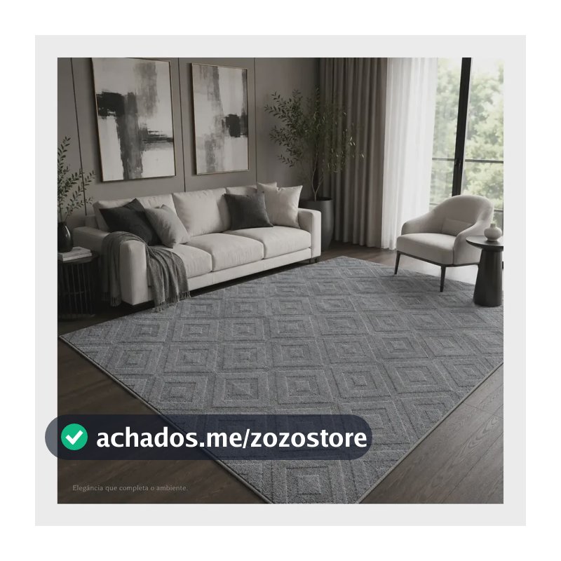 Tapete Sala 2,0x1,5m Geométrico Alto Relevo Antiderrapante 2 M 1.5 M Cinza