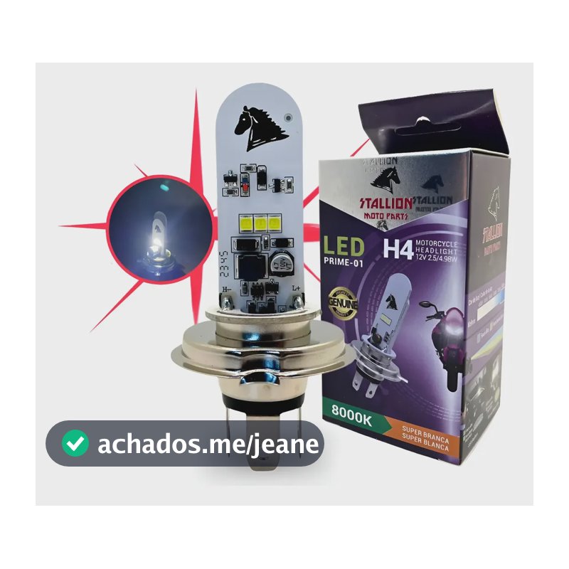 Lâmpada De Led H4 Moto Farol Super Branca Alto E Baixo 8000k Branco Super Branco