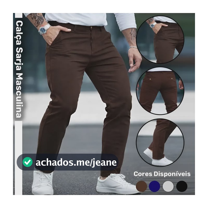 Calça Masculina Sarja Bolso Faca Esporte Fino Social Marrom Liso 46