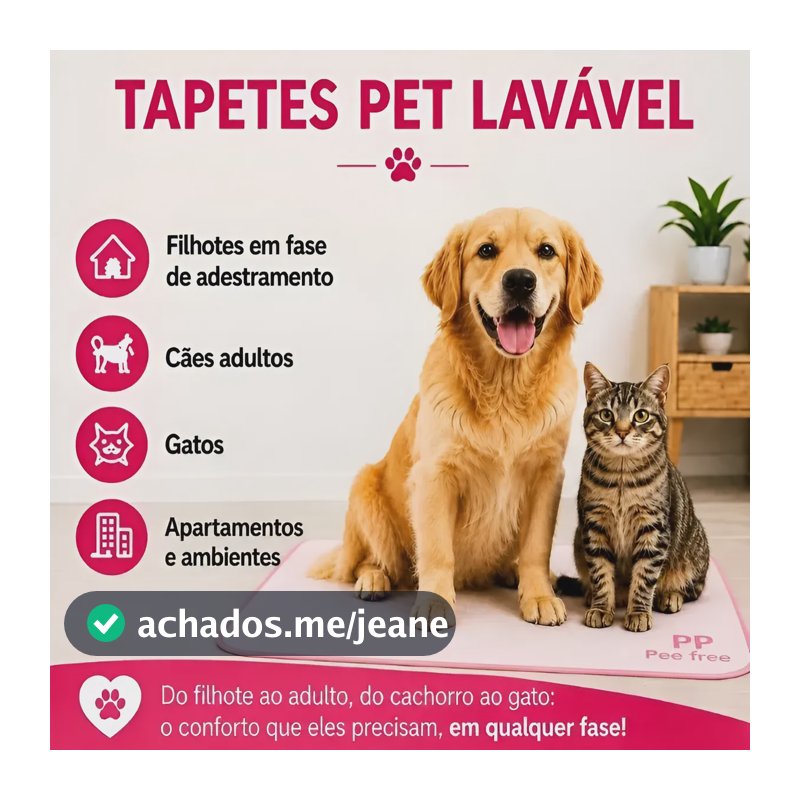 Kit 3 Tapetes Pet Lavável Pee Free Premium Cães Gatos Rosa Rosa