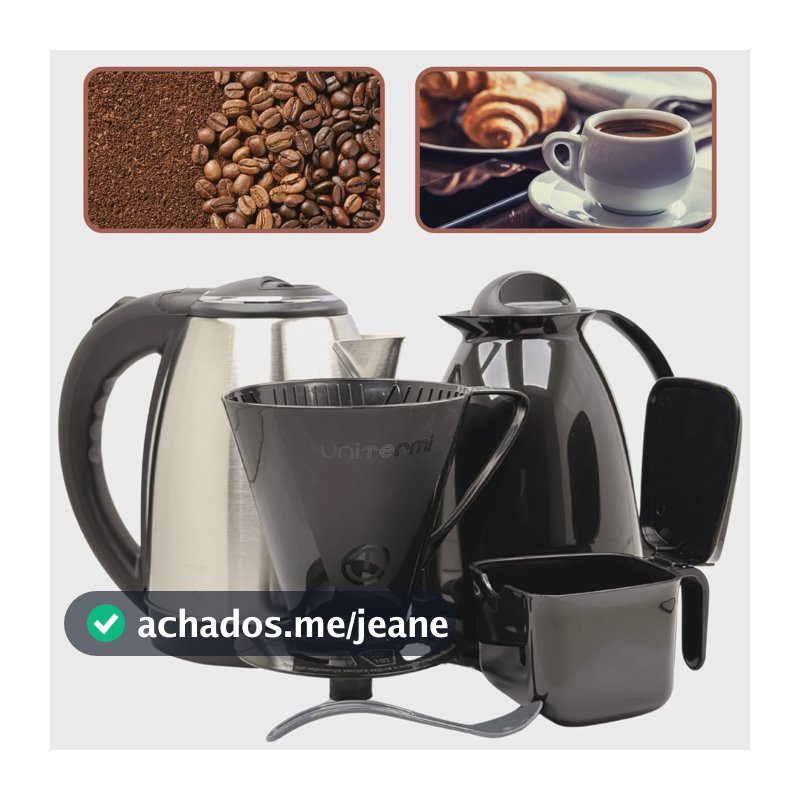 Kit Café Prático Chaleira Inox + Garrafa Térmica Filtro Pre Preto 110/127v