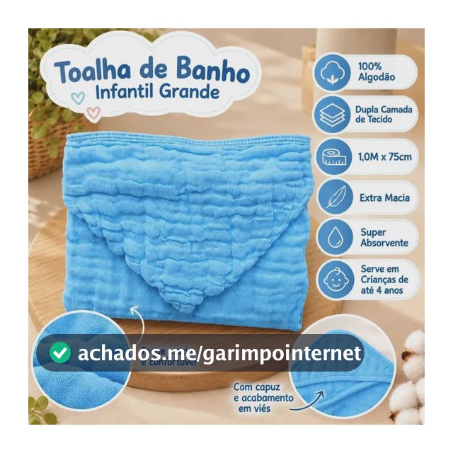 Toalha Banho Infantil Grande Fralda Soft Capuz 100% Algodão