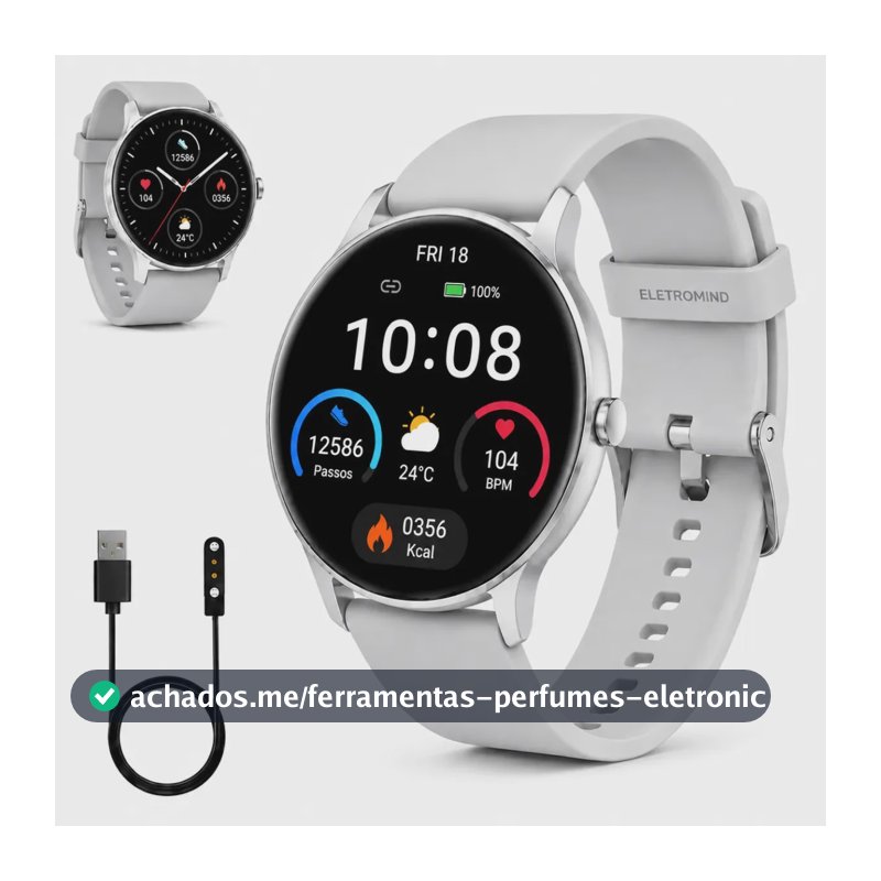 Smartwatch Inteligente Relógio À Prova Dágua Ip68 Bluetooth Masculino Feminino Resistente Agua Chamadas Redondo Monitoramento Sono Saúde Esporte Preto Eletromind