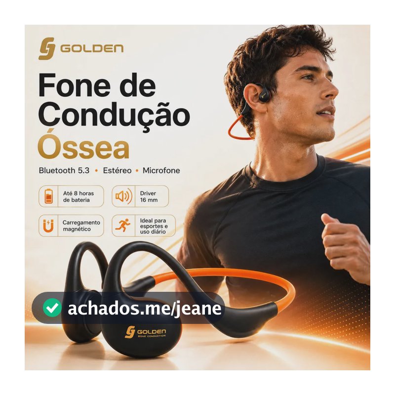 Fone de Ouvido Condução Óssea Bluetooth 5.3 Estéreo com Microfone Bateria 8h para Esportes e Uso Diário Laranja