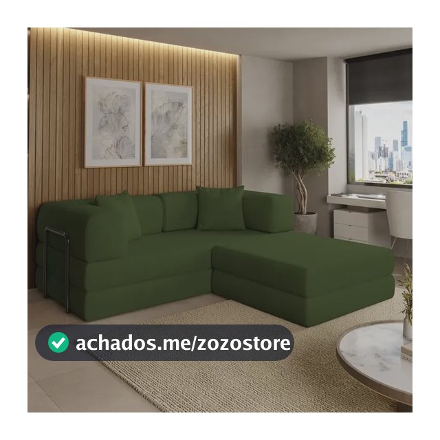 Sofá Cama Colchão 3 Em 1 Puff Dobrável Confortável - Balaqui Verde Liso