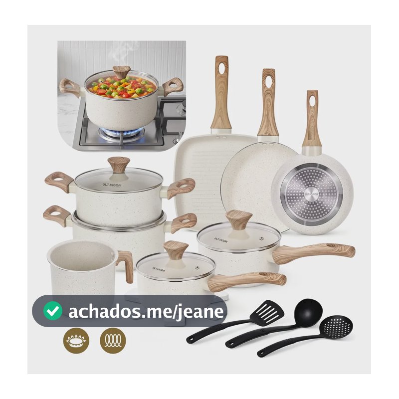 Jogo De Panelas Antiaderente 19pç Induçao Conjunto Cerâmica Baunilha