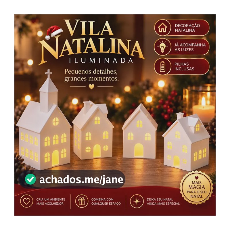 Vila Natalina Com Luz Led Casinhas Igreja Decoração De Natal