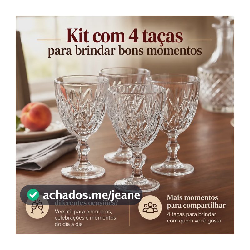 Kit De 4 Taças De Vidro Lapidado 320ml Suco Água Sobremesas Transparente