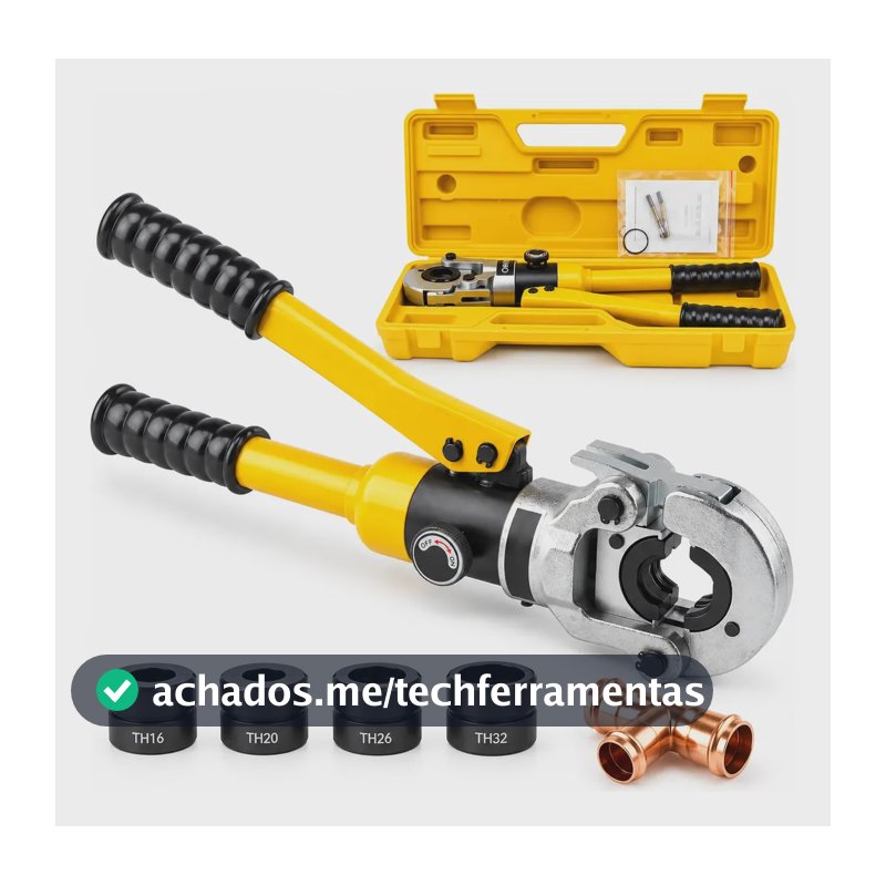 Alicate Hidráulico Pex 16 20 26 32mm Com 4 Matrizes Amarelo