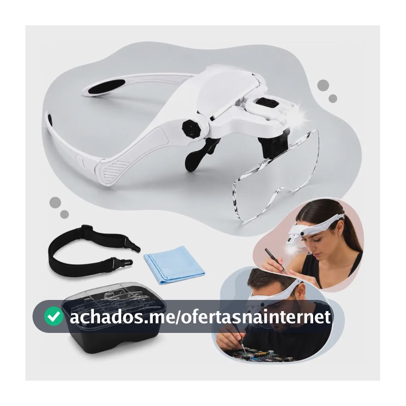 Lupa de Cabeça Profissional Auramix com Luz LED e 5 Lentes para Eletrônica e Estética
