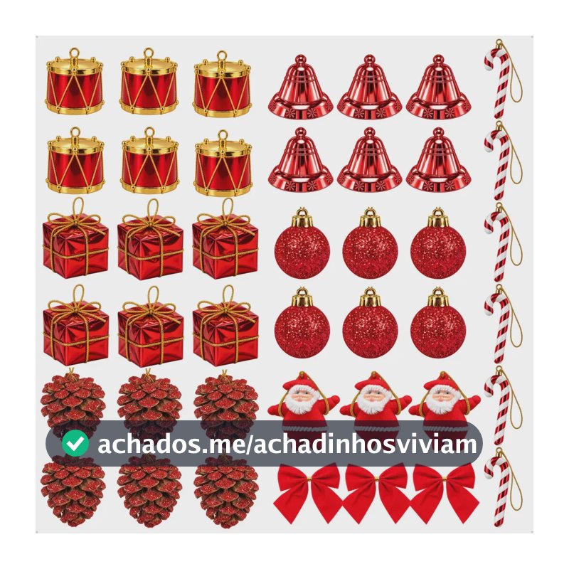 Kit 42 Enfeites Decoração Para Árvore De Natal Bolinha Papai Noel Laço Pinha Presente Tambor Pendentes Natalinos Marca Ex Decor