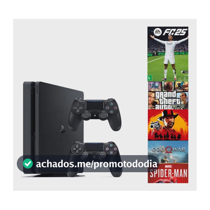 Playstation 4 Ps4 Slim Preto Jet Black 1tb Dois Controles + Um Jogo Gta 5/ Red Dead Redemption 2/ Fc25 Fifa 25