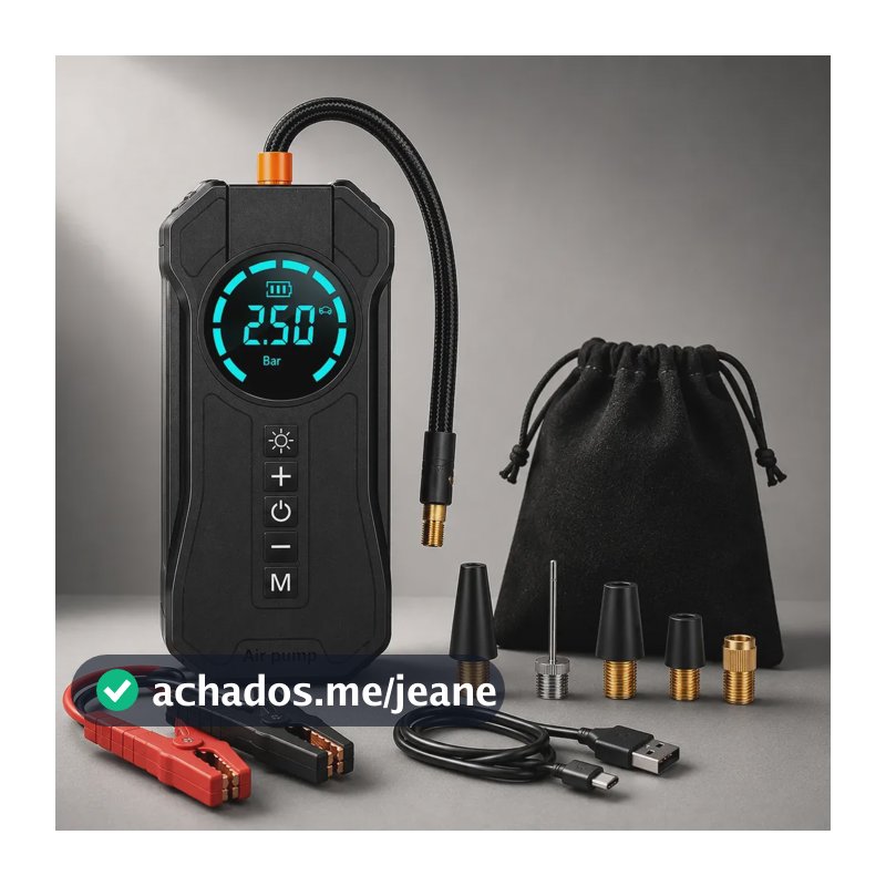 Auxiliar De Partida Com Compressor De Ar Emergência Portátil Preto 15v