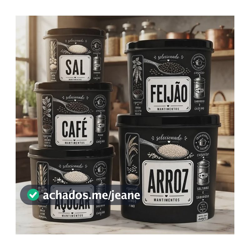 Kit Jogo De Mantimento 5 Peças Potes - Oliplast Oficial Preto
