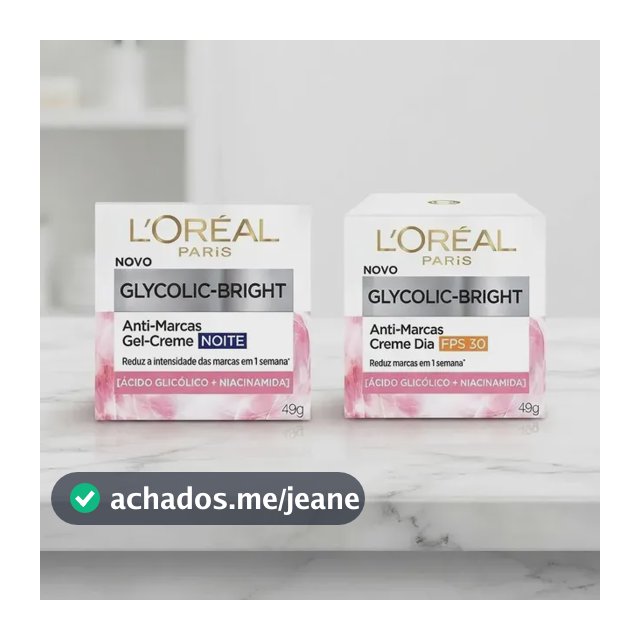 L'Oréal Paris Glycolic Bright Kit Anti-Marcas Dia e Noite com Ácido Glicólico e Niacinamida, Creme Dia FPS 30 e Gel-Creme Noite, Reduz Manchas e Uniformiza a Pele, 49ml