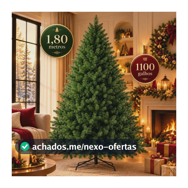 Árvore de Natal Verde Premium 180 cm com 1100 Galhos Cheios Articulados e Pé de Ferro Adoro Festa