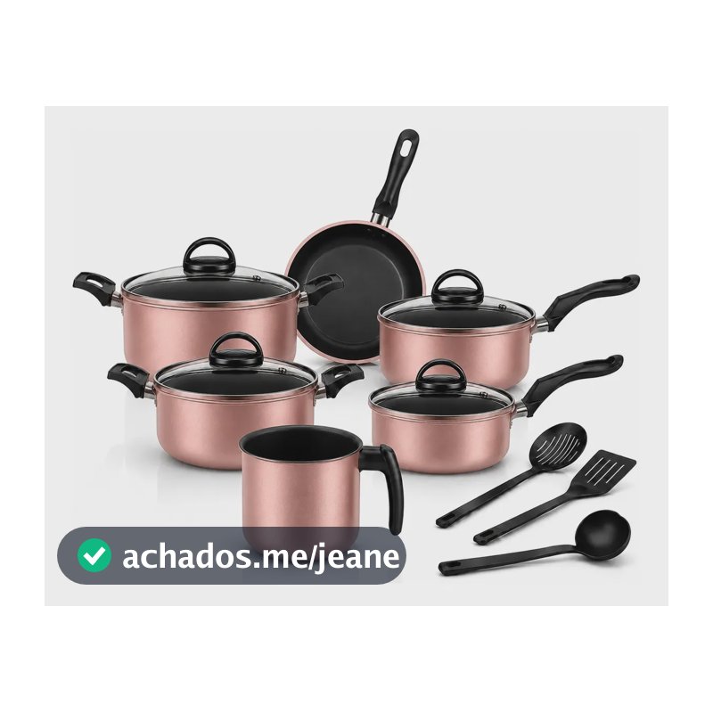 Jogo De Panelas Teflon Antiaderente 9 Peças Tampa De Vidro Rose
