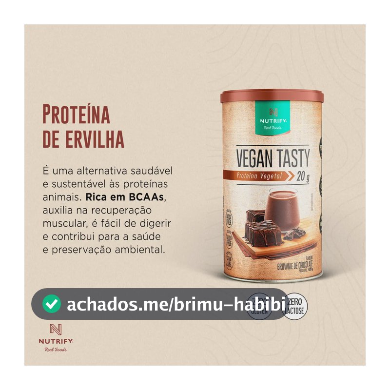 Proteína Vegetal Vegan Tasty Sabor Brownie de Chocolate Lata Com 420g Nutrify