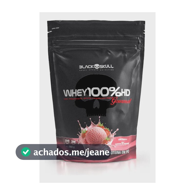 Whey 100%hd Gourmet 900g Refil Black Skull Sabor Morango