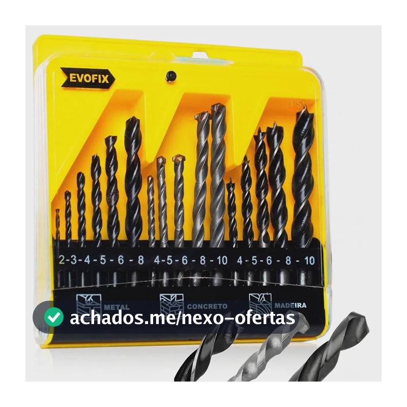 Kit Brocas p/ Madeira, Concreto e Metal c/ 16 Peças e Estojo – EVOFIX