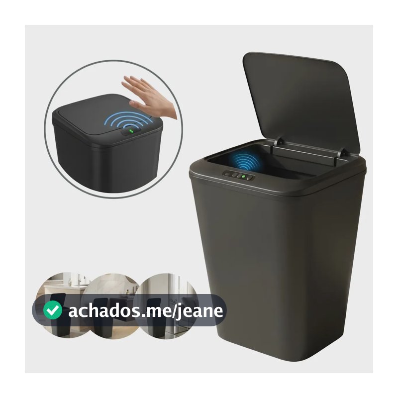 Lixeira De Sensor Automático Cor Preta Lixo Recarregável Moderna Sala Cozinha Banheiro Escritório