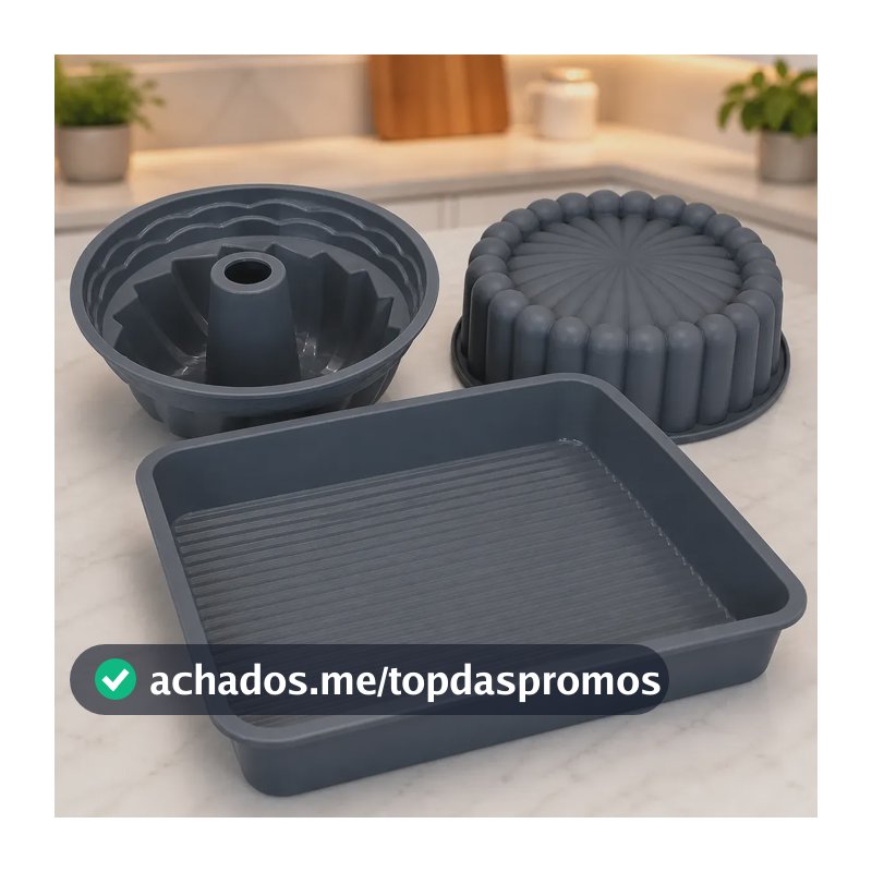 Jogo 3 Assadeiras Silicone Air Fryer Forno Freezer Bolo Pães Cinza-escuro