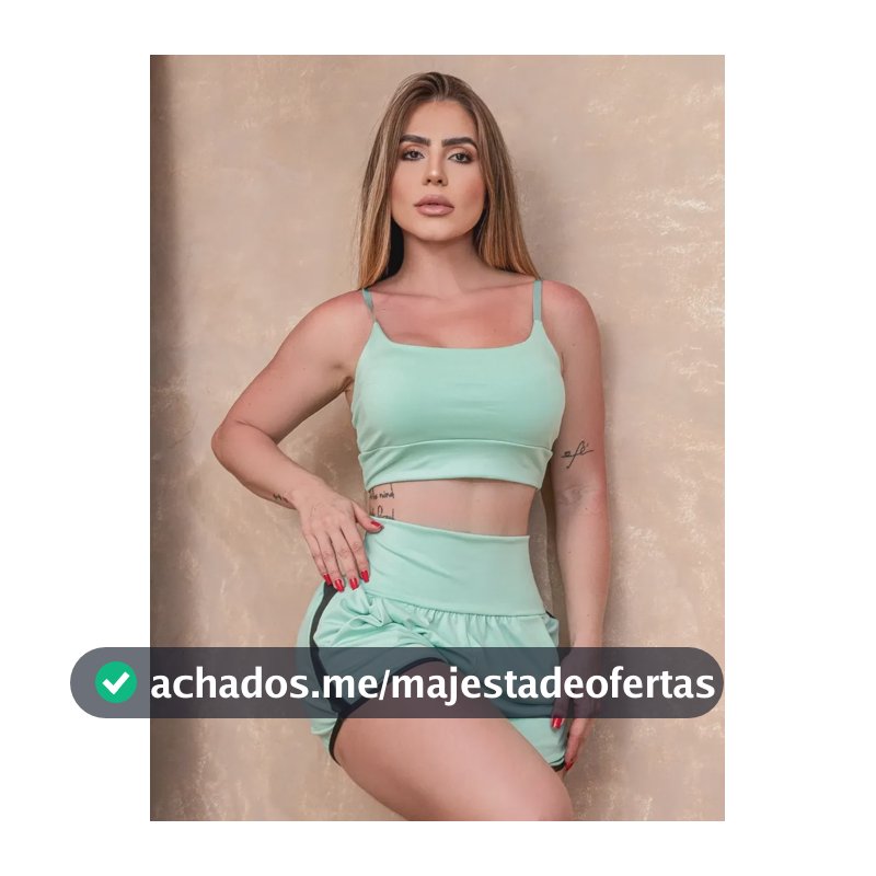 Conjunto Academia Feminino Top Bojo Short Cós Alto Bolsos Verde-claro G