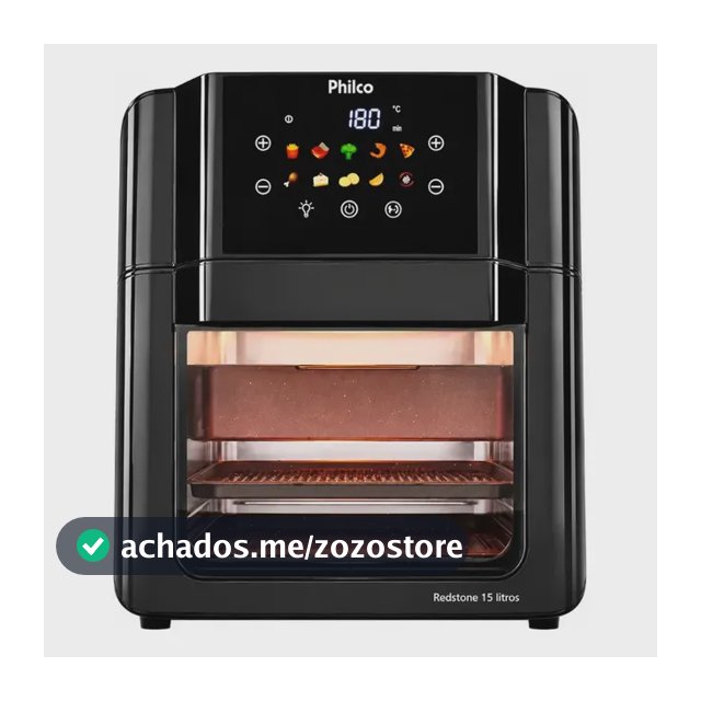 Philco PAF15C Fritadeira Air Fryer Oven 15 Litros Revestimento Redstone Porta Removível Luz Interna 10 Funções Preta