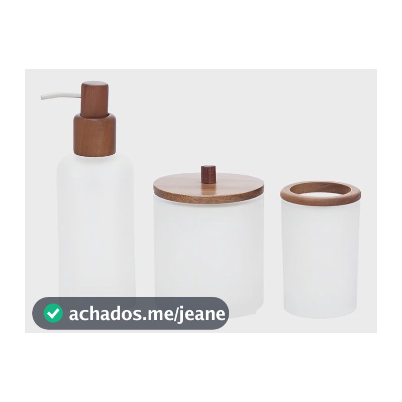 Kit Em Vidro E Madeira Para Banheiro Incolor Mart - 3 Pcs