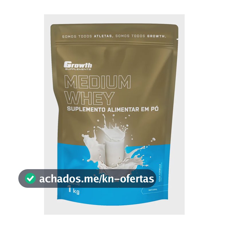 Whey Protein Medium 1kg Growth Supplementos - Natural