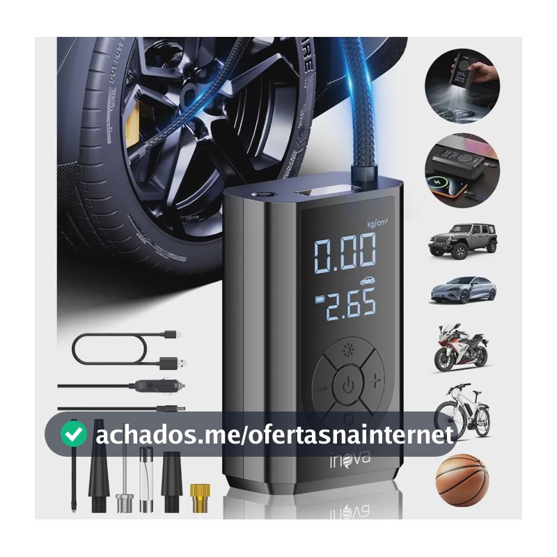 Calibrador Compressor Bomba De Air Portátil Recarregável Digital, Com Luz De Emergência Led mini bomba de pneu sem fio 150Psi para Encher Pneus de Carro, Moto, Bike, Bicicleta
