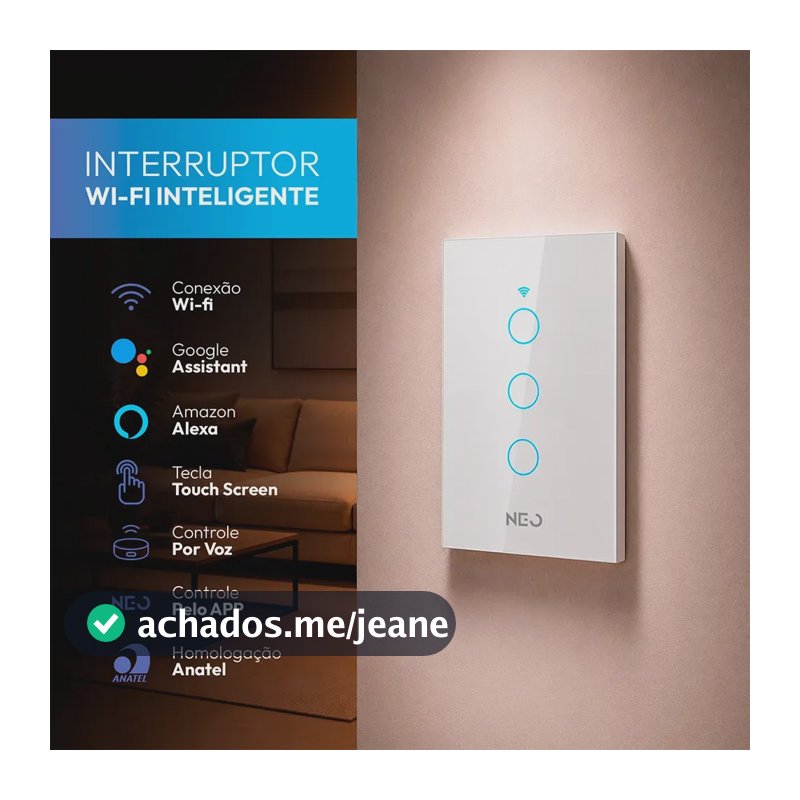 Interruptor Inteligente Smart Wi-fi 2.4 Ghz Alexa Google 3 Botões 4x2 Bivolt Branco Cod: 291990392 Neo Avant