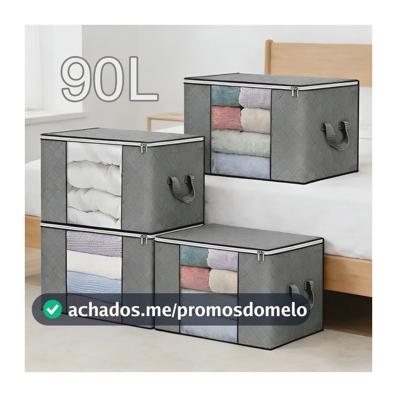 Kit 4un Saco Organizador Edredon Cobertor Multiuso Dobrável Cinza