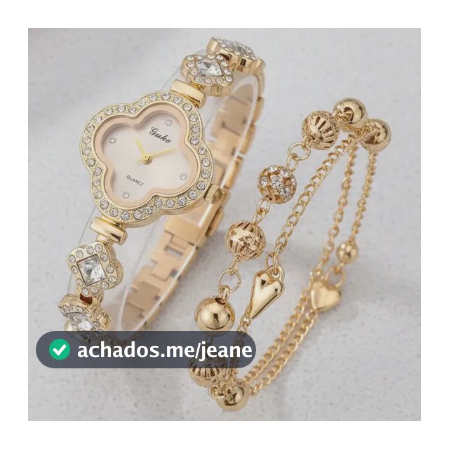 Relógio Feminino + Pulseira Trevo + Caixa Presente Strass