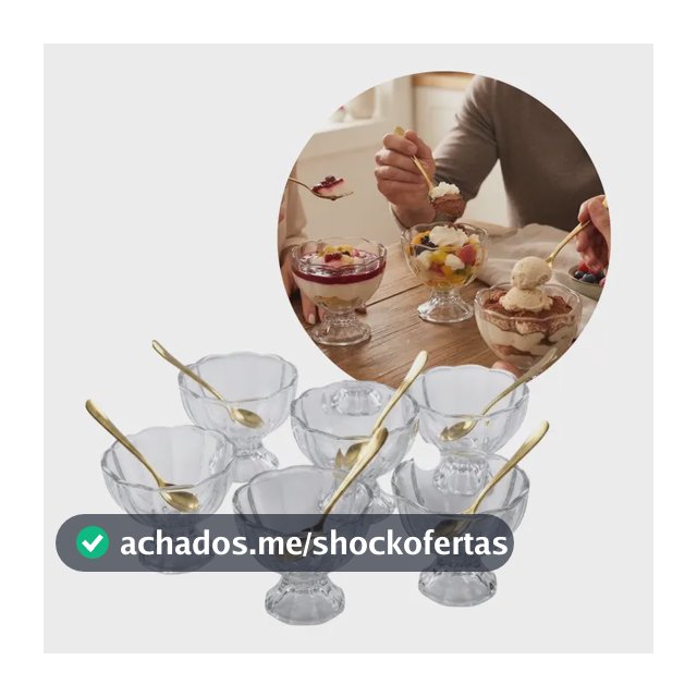 Conjunto De Tigelas Bowl Sobremesa Geneva Cristal Wolff 6 Pçs Taças 125ml + Brinde 6 Colheres Gold Dourada