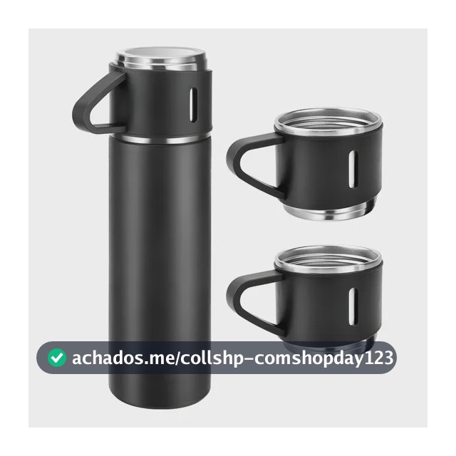 500ml Caneca Kit Garrafa Térmica Vacuum Bottle Inox + 3 Xíca