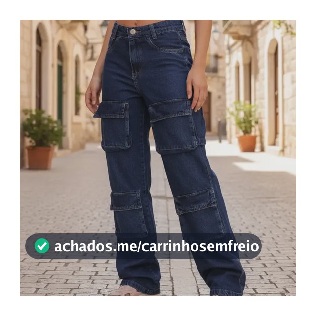 Calça Wide Leg 4 Bolsos Frontais Cargo Jeans Moda Feminina