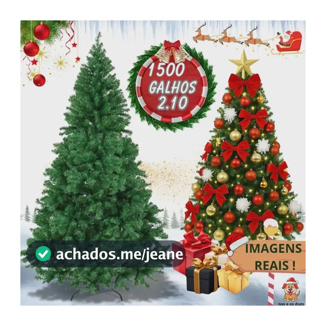 Árvore De Natal Pinheiro Luxo 2,10m 1500 Galhos Tradicional Verde Premium Grande Cheia Decoração Natalina Realista Base Reforçada Nos E Os Dogs