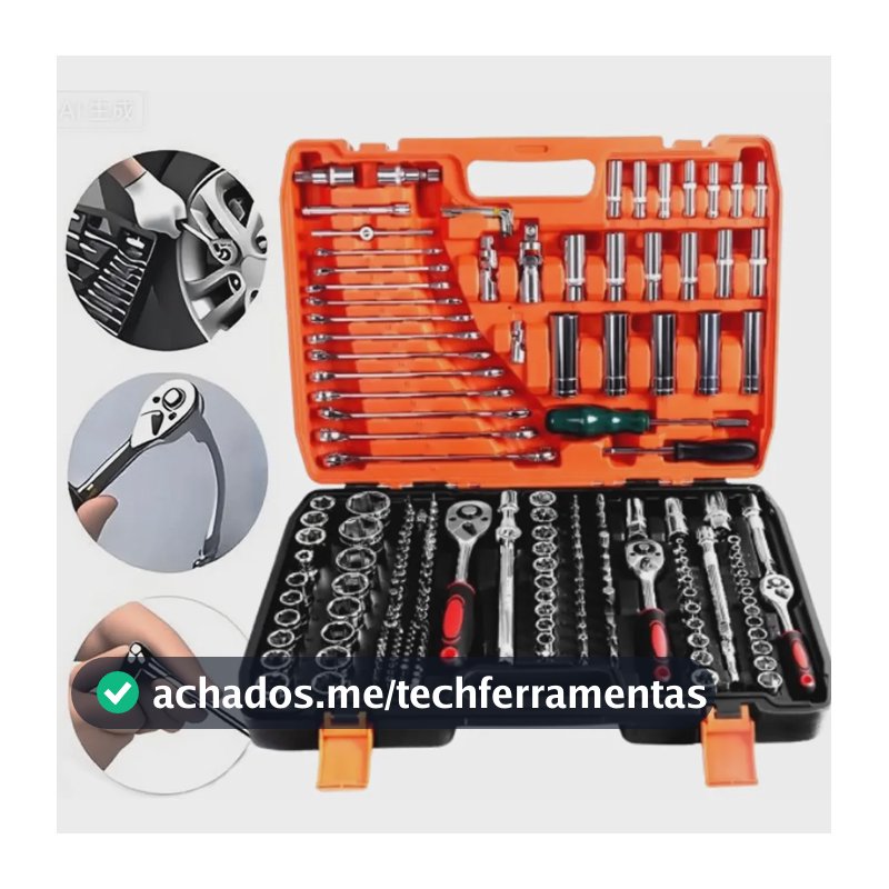 Kit Soquete Chave Catraca 216 Pcs Aço Cr-v Profissional Vermelho