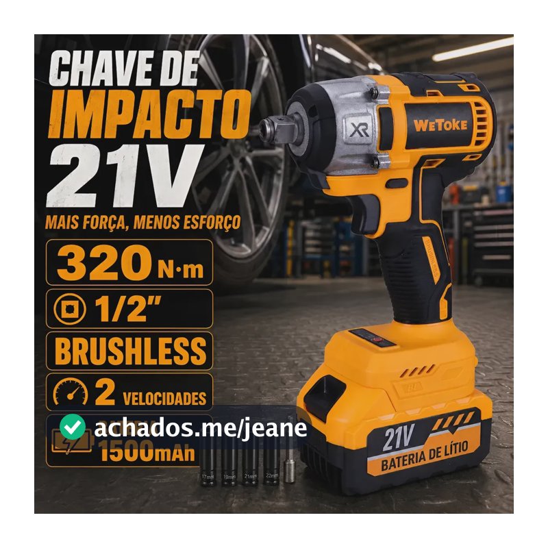Chave De Impacto A Bateria 21v Bivolt Brushless Profissional Amarelo 127/220v