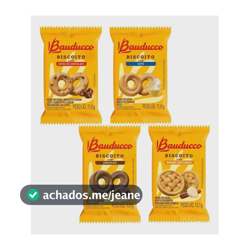 100un biscoitos bolacha sortidos bauducco sache 11,8g