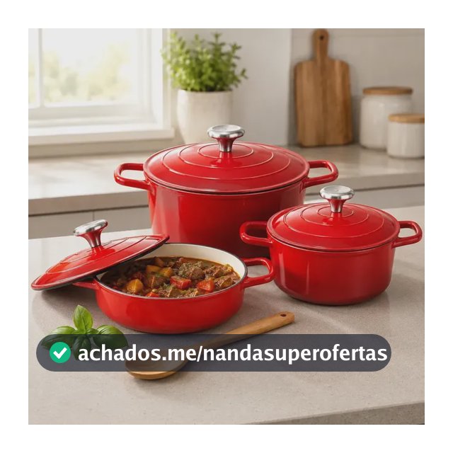 Jogo 3 Panelas Cerâmica Antiaderente Aluminio Indução Tampa Vermelho