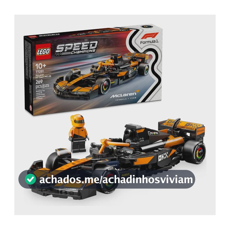 LEGO Speed Champions McLaren F1 Team MCL38 77251; Kit de construção de carro de corrida; Inclui minifigura de piloto da McLaren; Modelo colecionável de Fórmula 1; Presente de Natal; 10+