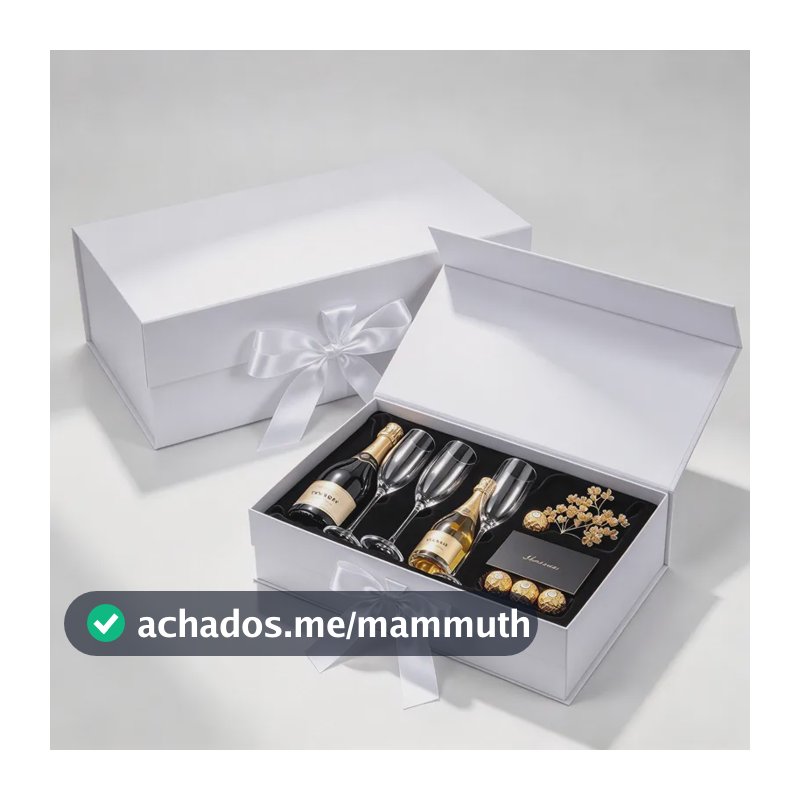 2 Caixa De Presente Premium Rígida 34x25x13cm Com Ima E Laço Branco