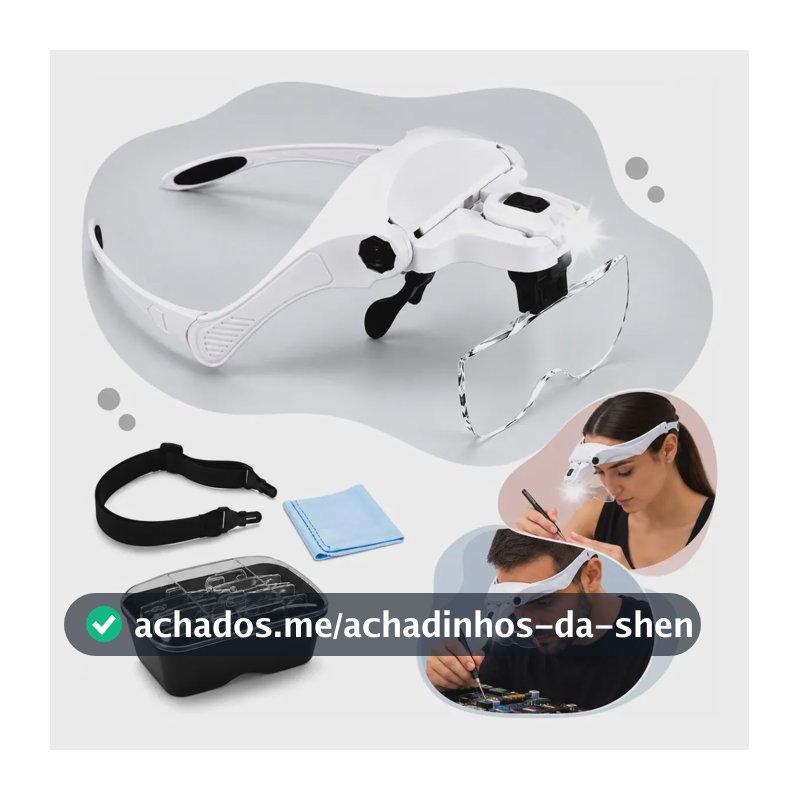 Lupa de Cabeça Profissional Auramix com Luz LED e 5 Lentes para Eletrônica e Estética