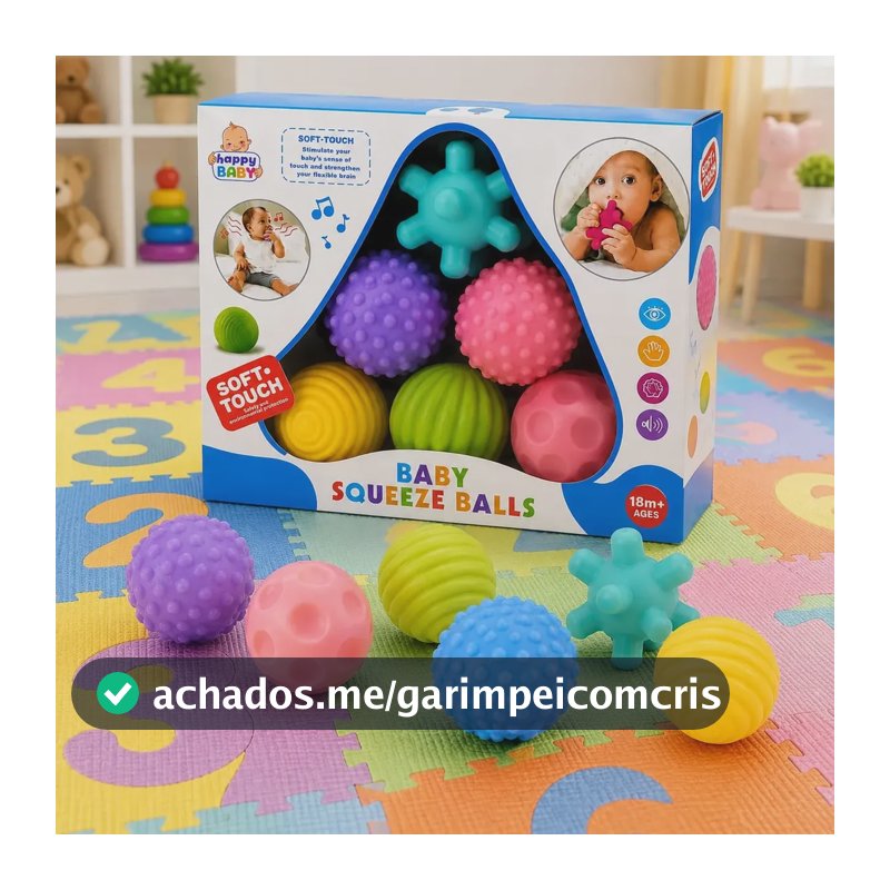 Kit 6 Bolas Tátil Bebê Sensorial Mordedor Montessori