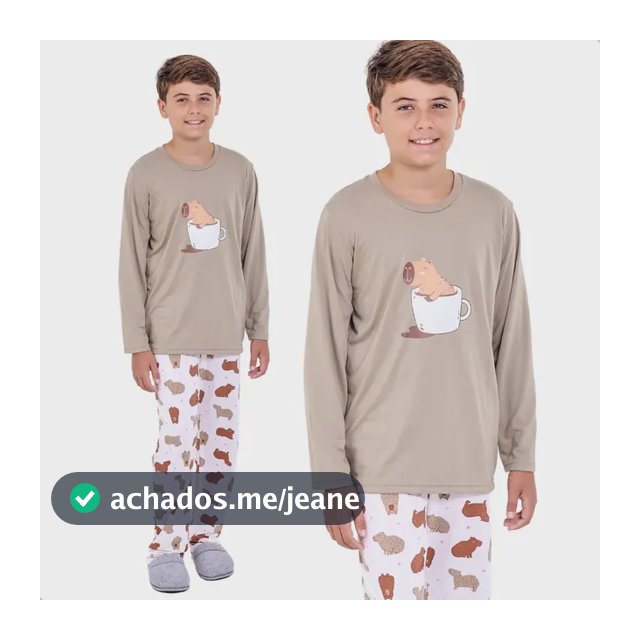 Pijama Capivara Infantil Inverno Menino Manga Longa E Calça